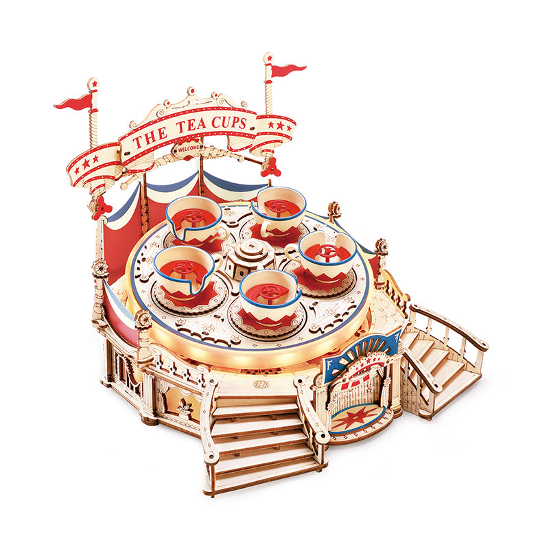 Robotime ROKR Tilt-A-Whirl DIY music box 3D wooden puzzle kit of the Magic Amusement Park Series Funny Toy for Kids EA04