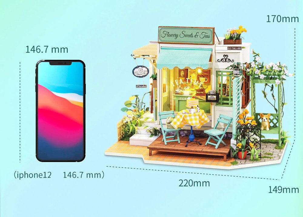 Robotime FLOWERY SWEETS & TEAS 3D DIY Miniature Dollhouse House Model Kit DG146