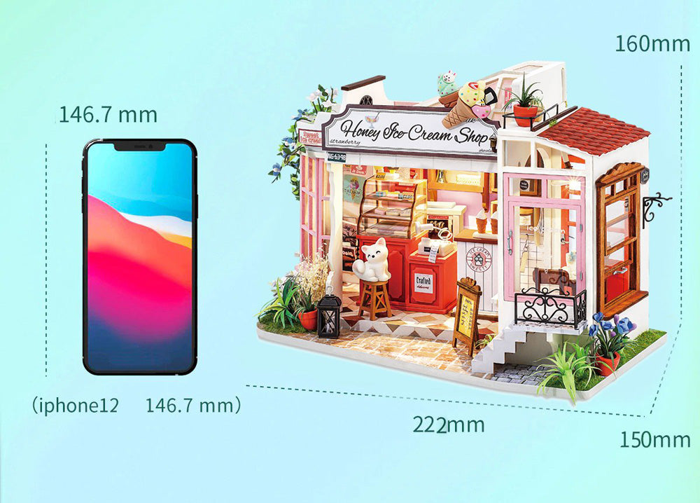 Robotime Rolife Honey Ice-cream Shop DIY Miniature Dollhouse 3D House Model Kit DG148