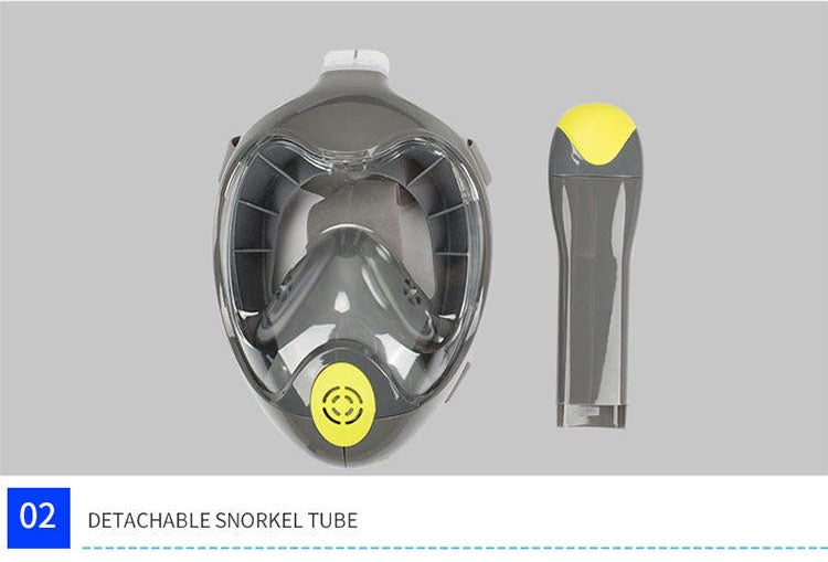 Flat Lens 180 Degree View Full Face Snorkel Mask Anti-Fog & Anti-Leak Design with GoPro Mount - Grey S/M Size
