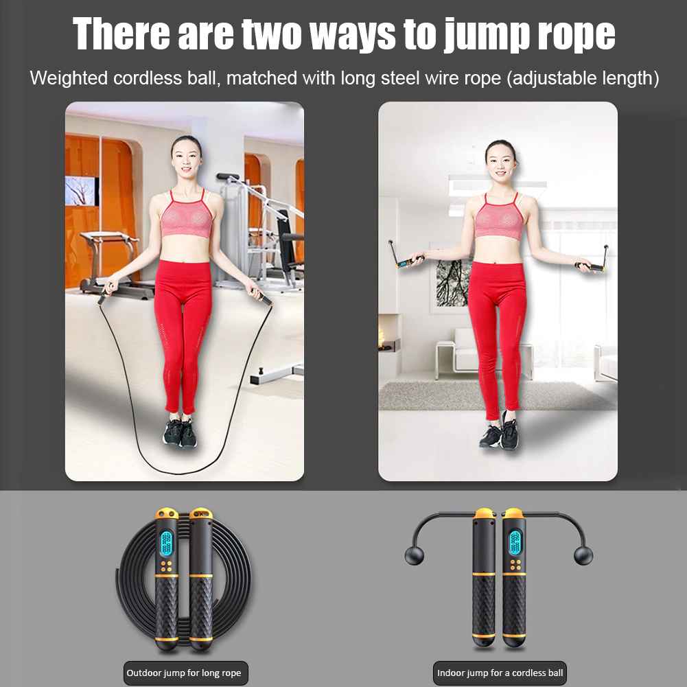 2-IN-1 Smart Cordless Skipping Rope With Digital Counter Non-slip Handle for Gym Sports Fitness - White/Blue