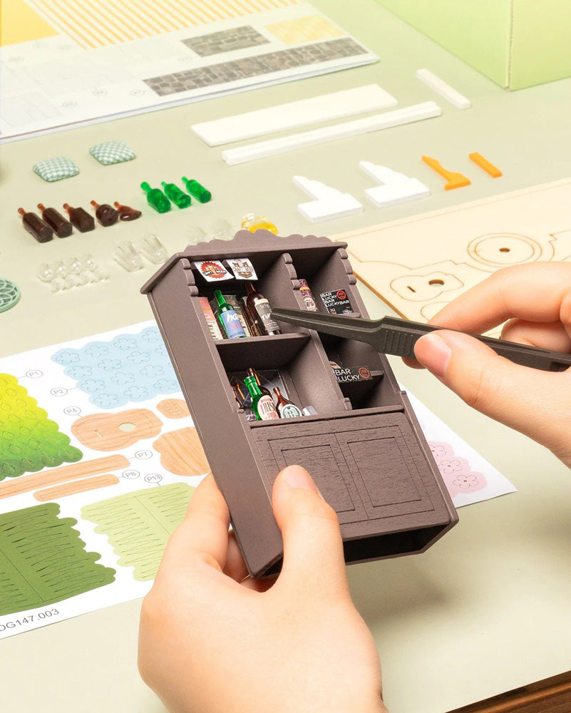 Robotime Rolife Light Music Bar DIY Miniature Dollhouse 3D House Model Kit DG147