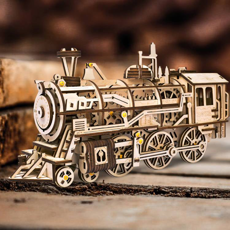 Robotime 3D DIY Wooden Puzzle Mechanical Gear Drive Locomotive Model Kits LK701