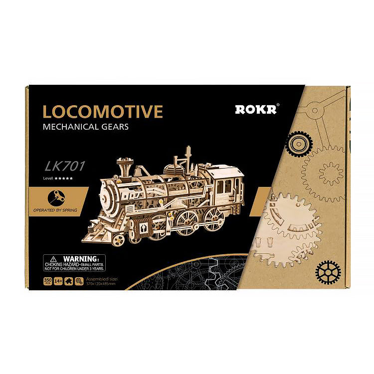 Robotime 3D DIY Wooden Puzzle Mechanical Gear Drive Locomotive Model Kits LK701