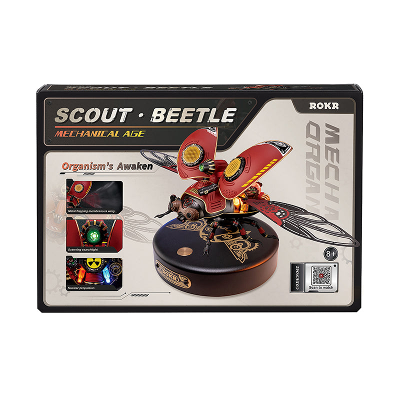 Robotime ROKR Scout Bettle Model DIY 3D Puzzle steampunk LED Detection light Funny Toys for Kids MI02