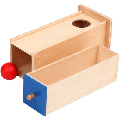Montessori Wooden Educational Object Permanence Box with Long Drawer and ball for Early Learning