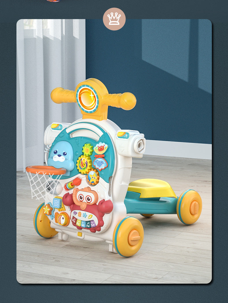 4-in-1 Kids Baby Game Table Walker Scooter Stroller Game Toddler Music Panel Activity Early Learning