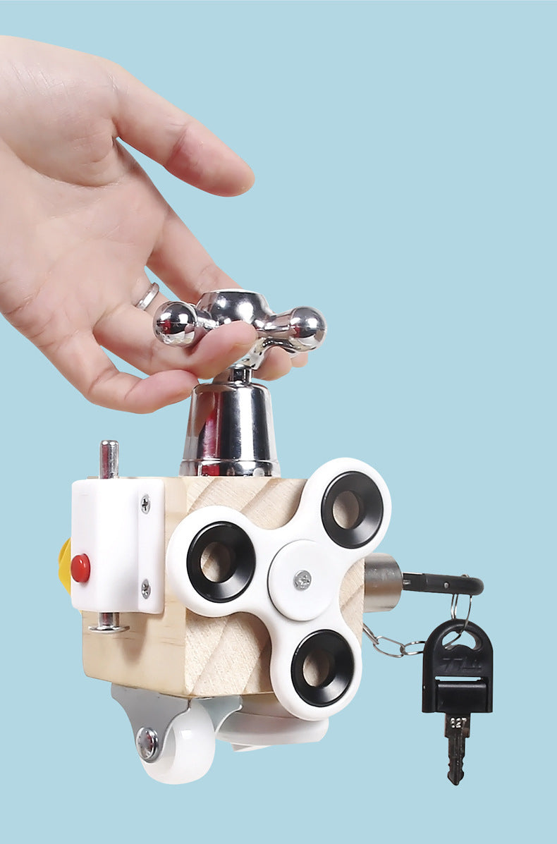 Wooden Busy Board Activity Cube Fidget Training Lock Montessori Educational Toy