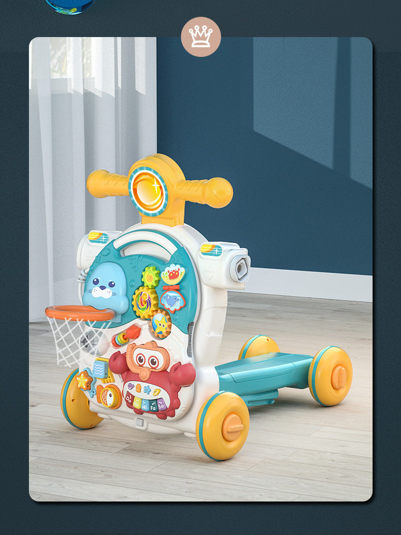4-in-1 Kids Baby Game Table Walker Scooter Stroller Game Toddler Music Panel Activity Early Learning