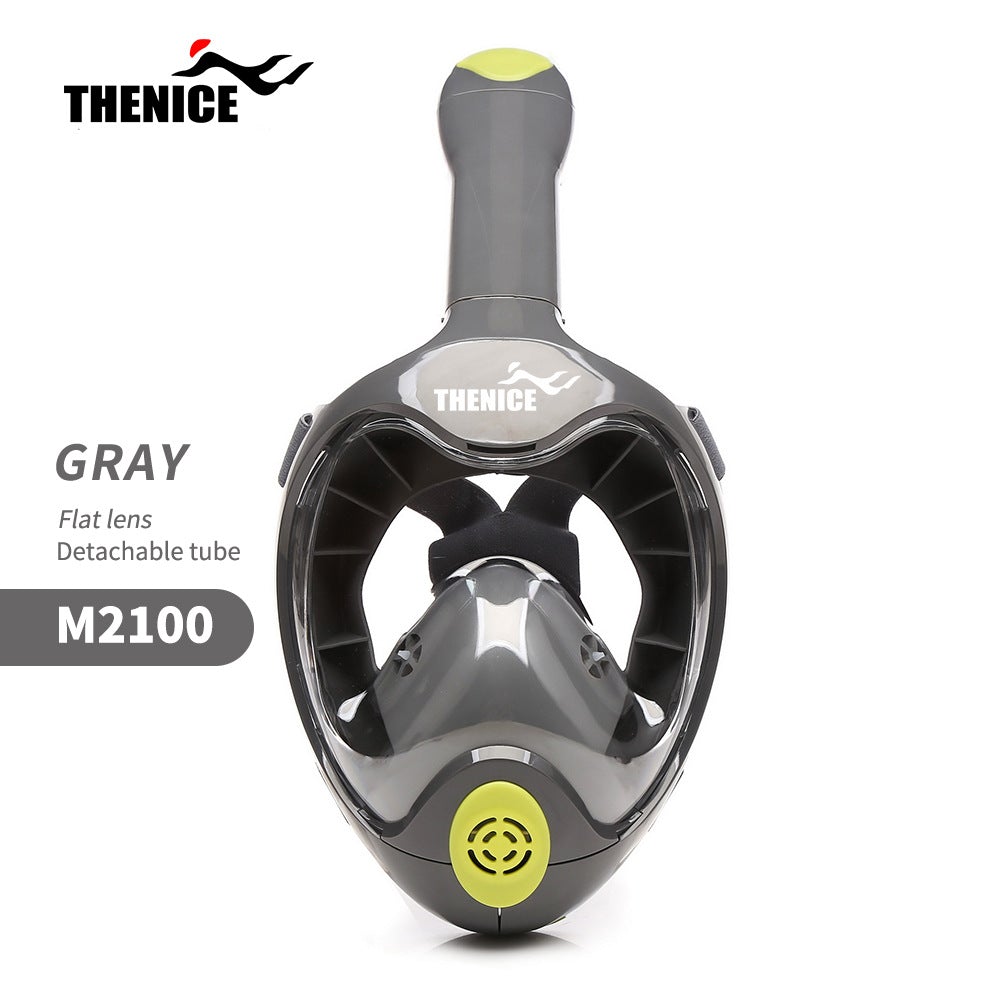 Flat Lens 180 Degree View Full Face Snorkel Mask Anti-Fog & Anti-Leak Design with GoPro Mount - Grey S/M Size