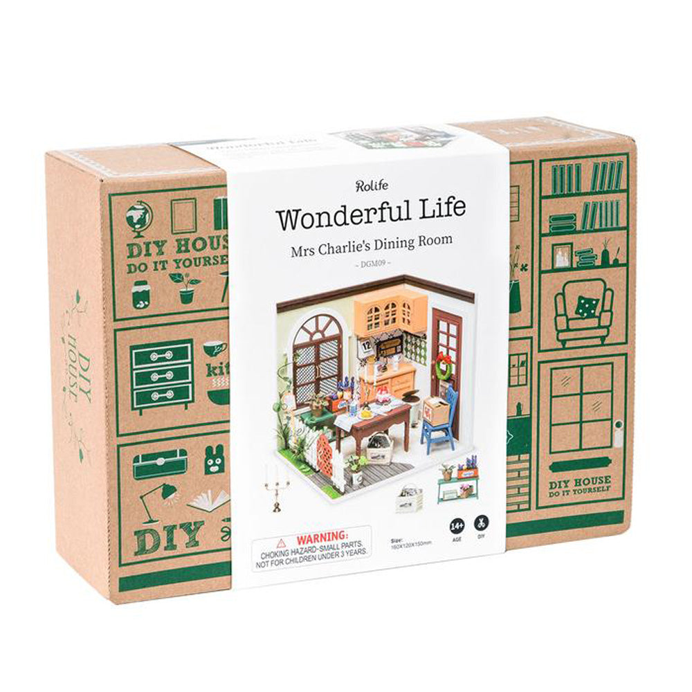 Robotime Rolife Charlie's Dining Room DIY Miniature Dollhouse 3D House Model Kit DGM09