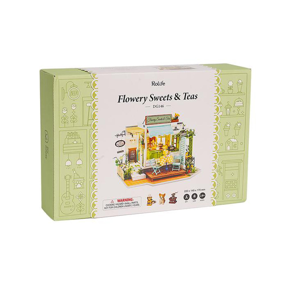 Robotime FLOWERY SWEETS & TEAS 3D DIY Miniature Dollhouse House Model Kit DG146