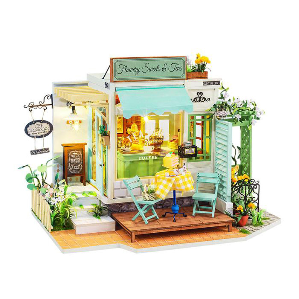 Robotime FLOWERY SWEETS & TEAS 3D DIY Miniature Dollhouse House Model Kit DG146