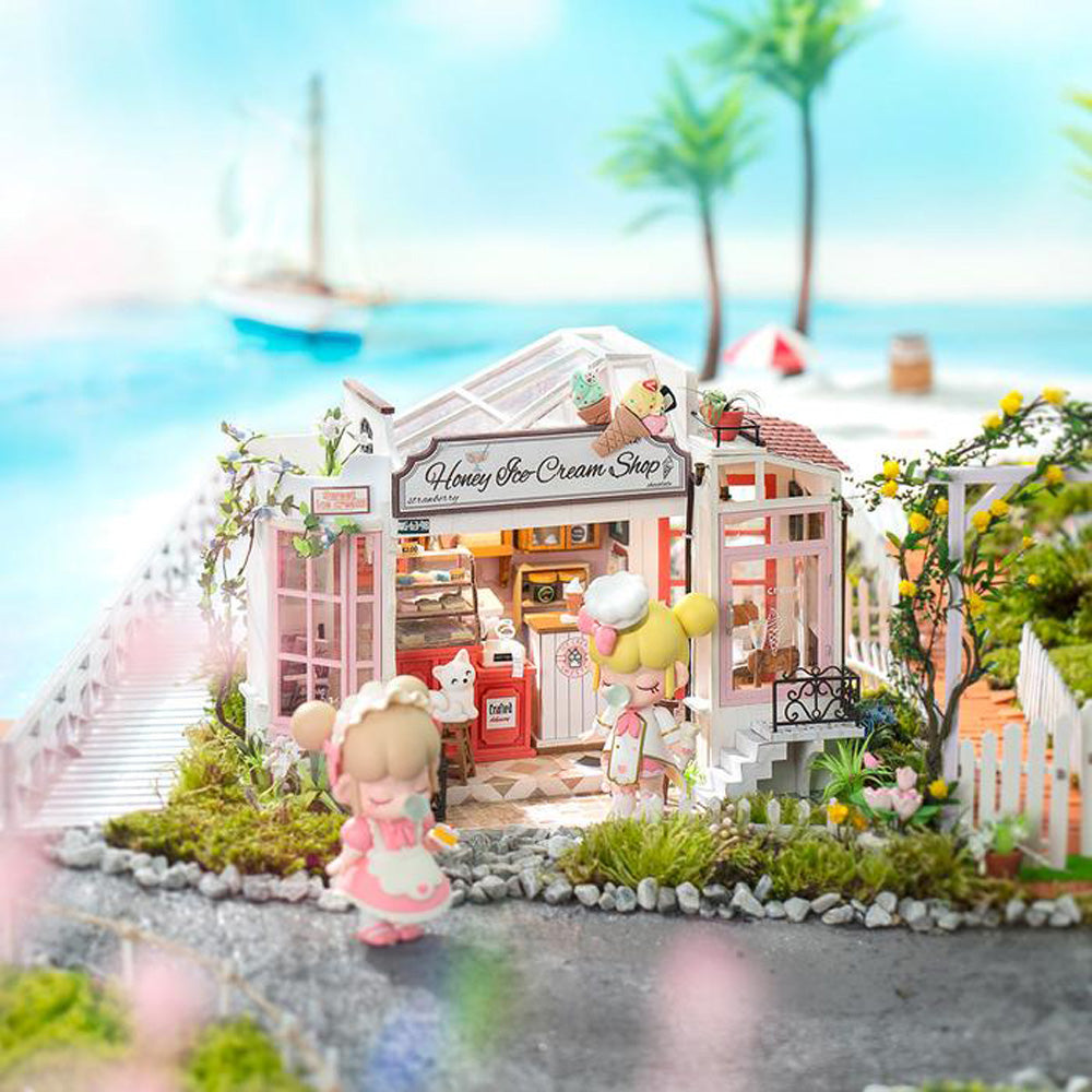 Robotime Rolife Honey Ice-cream Shop DIY Miniature Dollhouse 3D House Model Kit DG148