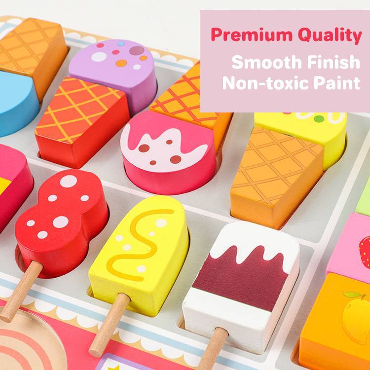 Ice Cream Shop Cutting Wooden Pretend Play Set Educational Toys Kids Food Games