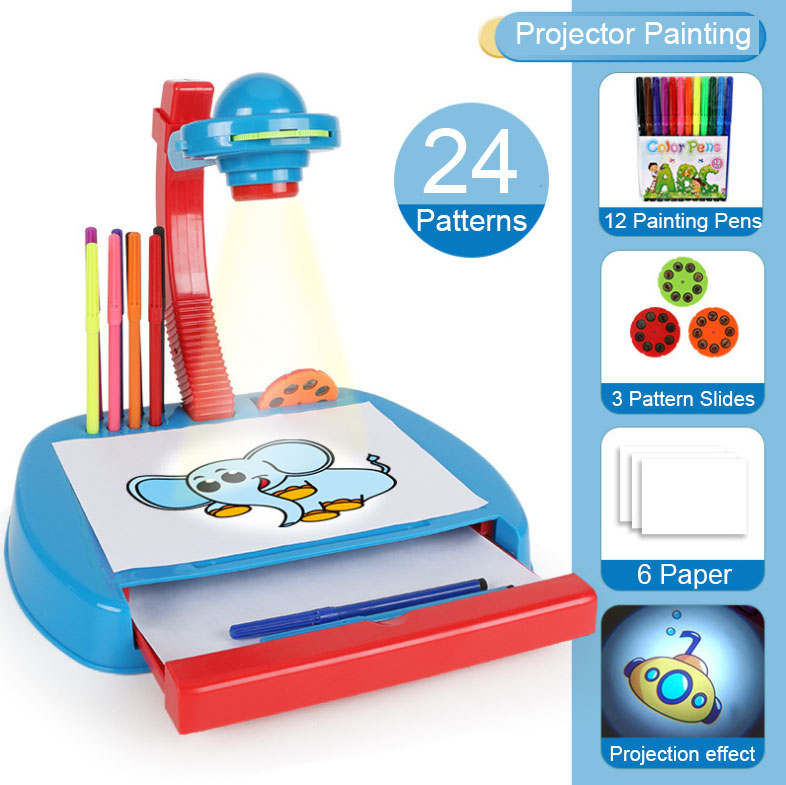 Megajoy AU Musical Projector 24 Pattern Painting Drawing Table Desk Kids  Early Learning Toy - Blue