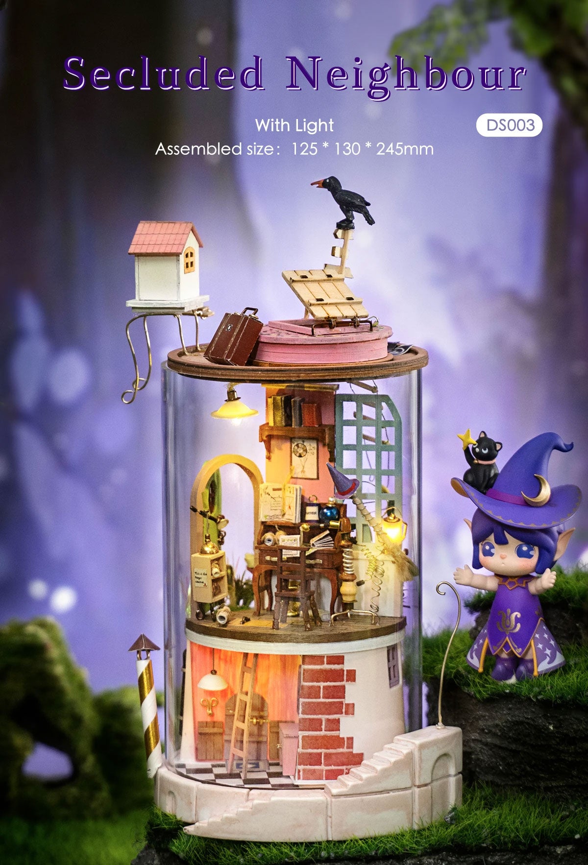 Robotime Rolife Secluded Neighbour DIY Glass Miniature Dollhouse 3D Model Kit Toy DS003