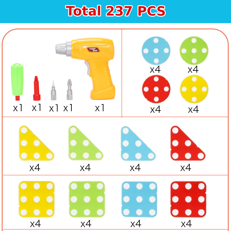 237PCS Mosaic Building Blocks Peg Electric Drill Assemble Toy Set Birthday Gift