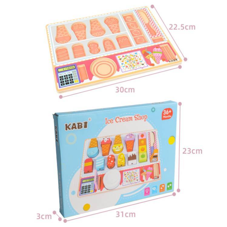 Ice Cream Shop Cutting Wooden Pretend Play Set Educational Toys Kids Food Games