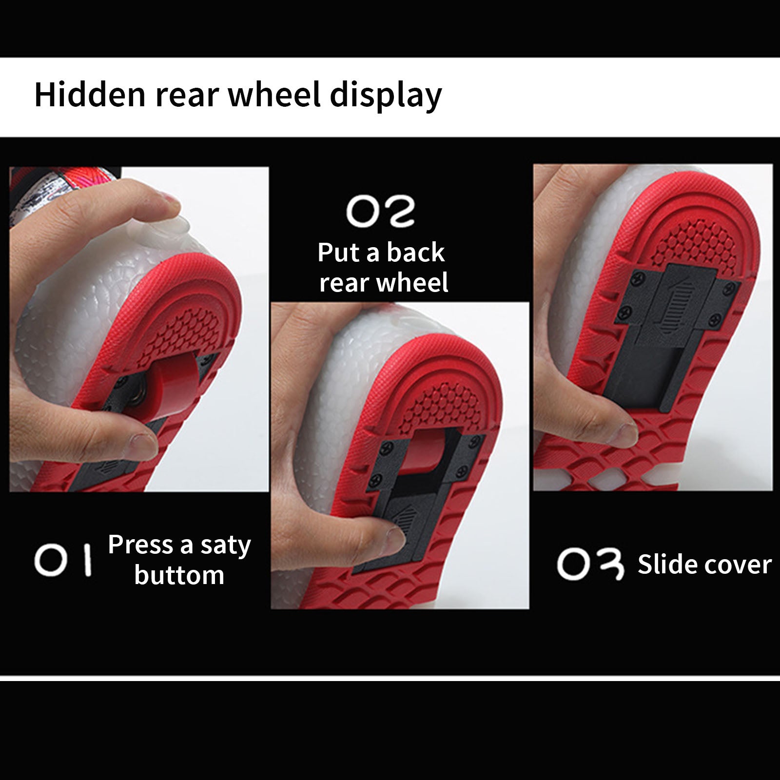 Roller Skate Sneaker Wheeled rechargeable LED Flash Light Sneakers Roller Skate Shoes For Kids With Double Wheel red&black