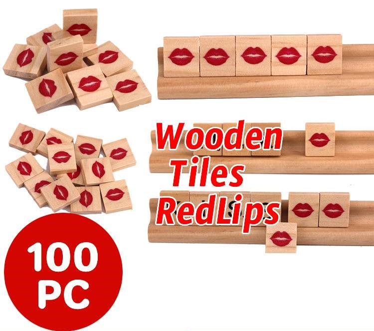 100pc Wooden Tiles Red Lips Symbols DIY Game Weddings Craft Scrap Booking Deco