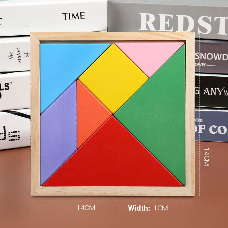 14cm Wooden Tangram Candy Colour Educational Montessori Toy Kid Puzzle Preschool
