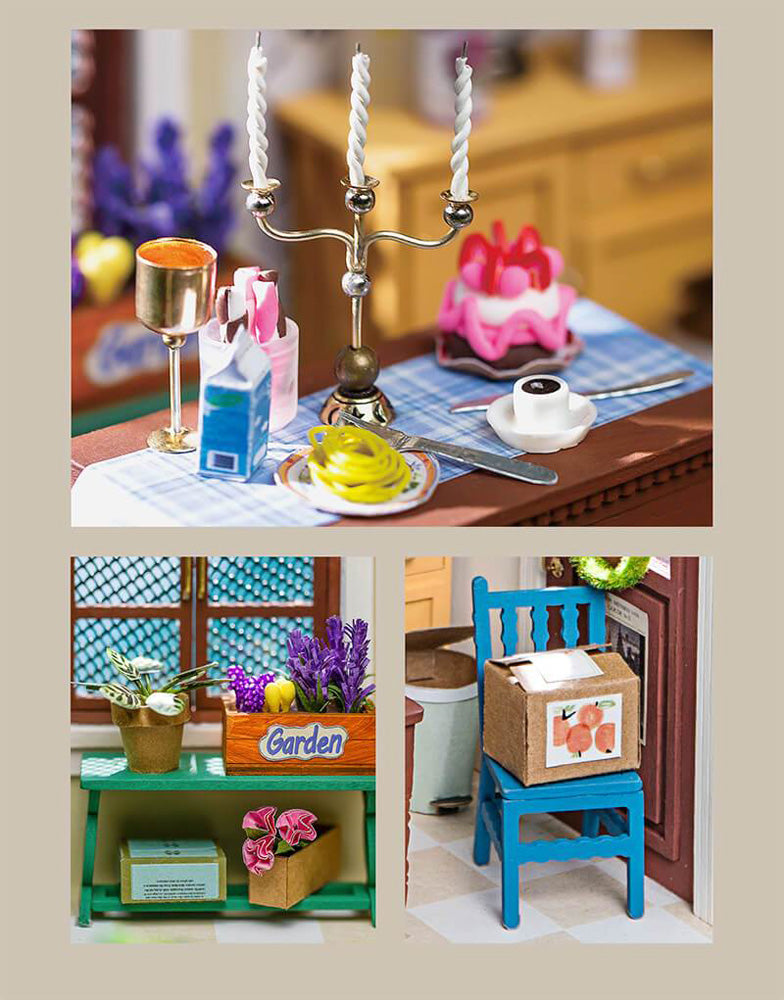 Robotime Rolife Charlie's Dining Room DIY Miniature Dollhouse 3D House Model Kit DGM09