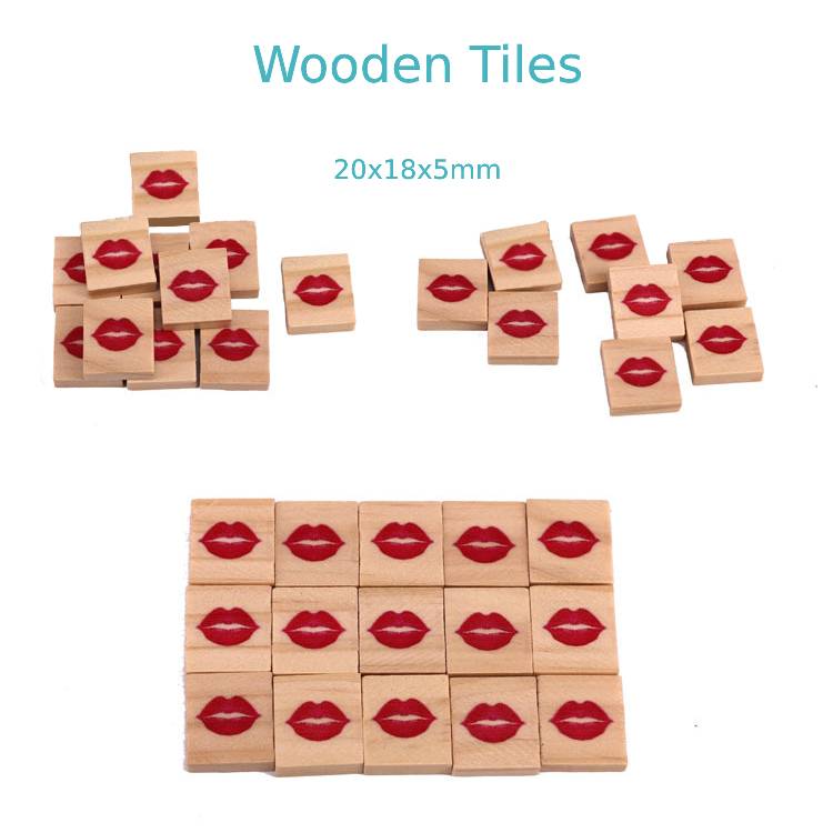 100pc Wooden Tiles Red Lips Symbols DIY Game Weddings Craft Scrap Booking Deco