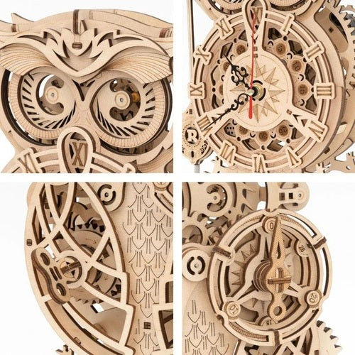 Robotime 3D DIY Wooden Puzzle Mechanical Gear Drive Pendulum Owl Clock LK503