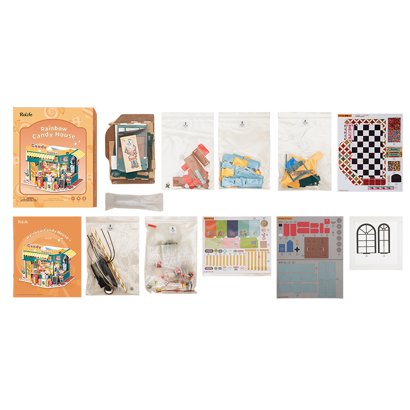 Robotime Rolife Rainbow Candy House DIY Miniature House LED Light Cute Fairy Tale Atmosphere DG158