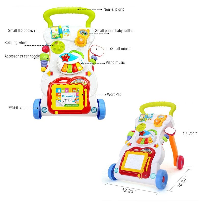 Musical Baby Push Walker Multi-functional Steps Assistant Toddler Learning Activity