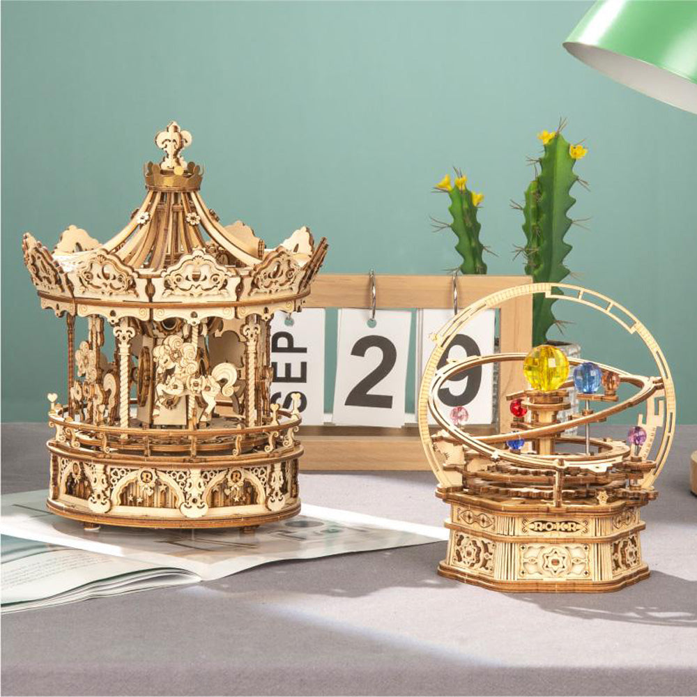 Robotime ROKR 3D Romantic Carousel Mechanical Music Box DIY Wooden Puzzle AMK62