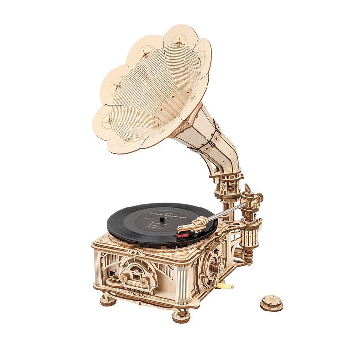 ROBOTIME DIY Crank Classic Gramophone Wooden Model Building Kit Assembly Toy Gift LKB01