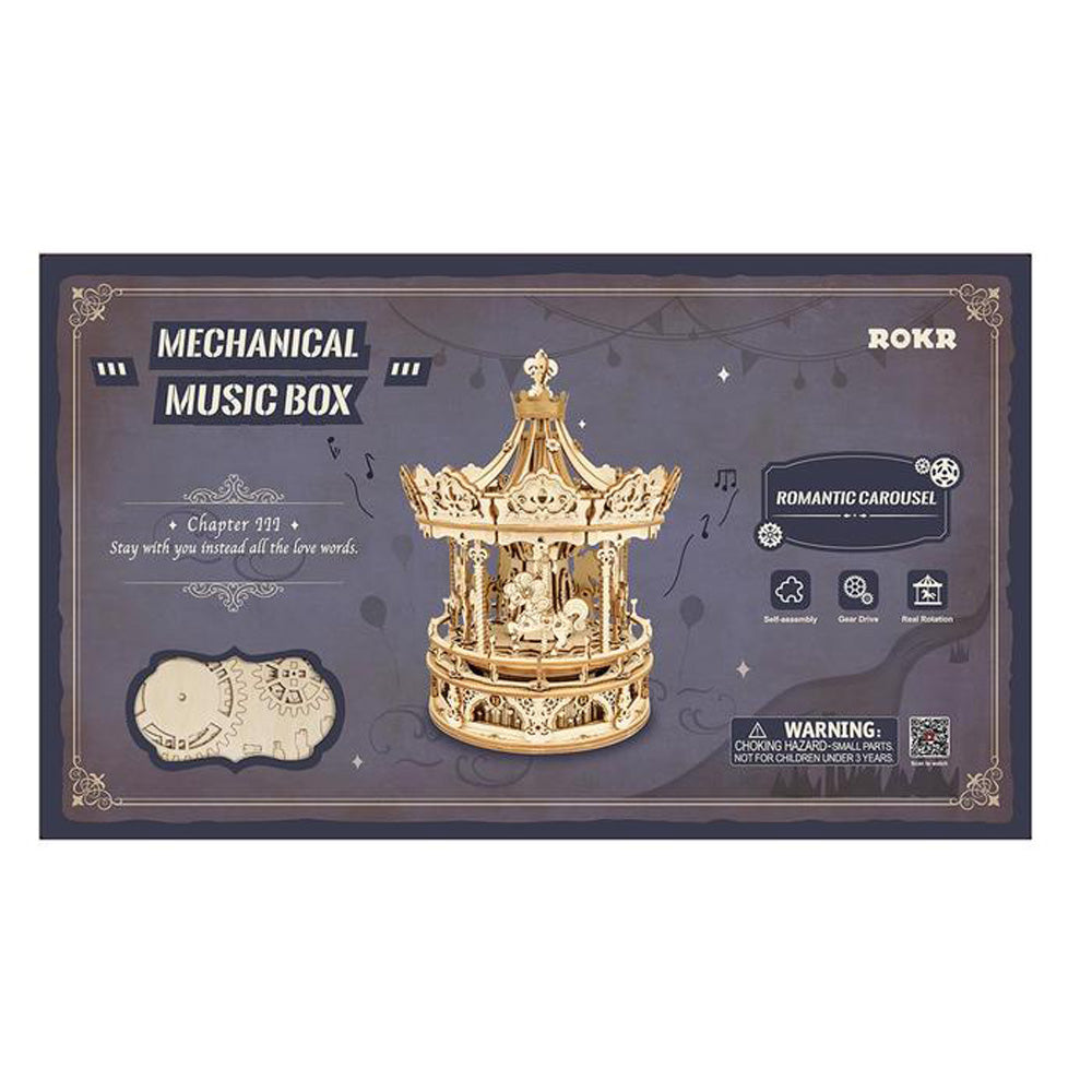 Robotime ROKR 3D Romantic Carousel Mechanical Music Box DIY Wooden Puzzle AMK62