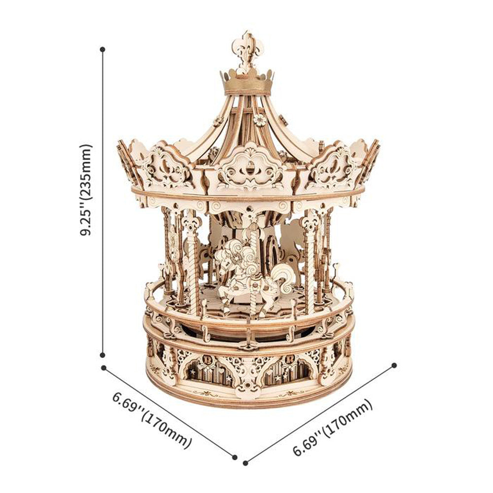 Robotime ROKR 3D Romantic Carousel Mechanical Music Box DIY Wooden Puzzle AMK62