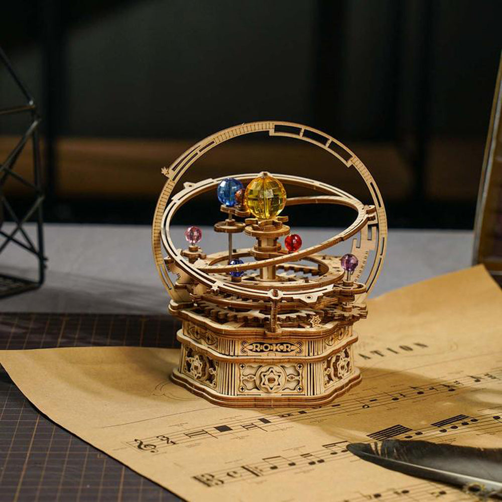 Robotime Starry Night Orrery Mechanical Music Box 3D Wooden Puzzle DIY Assemble AMK51
